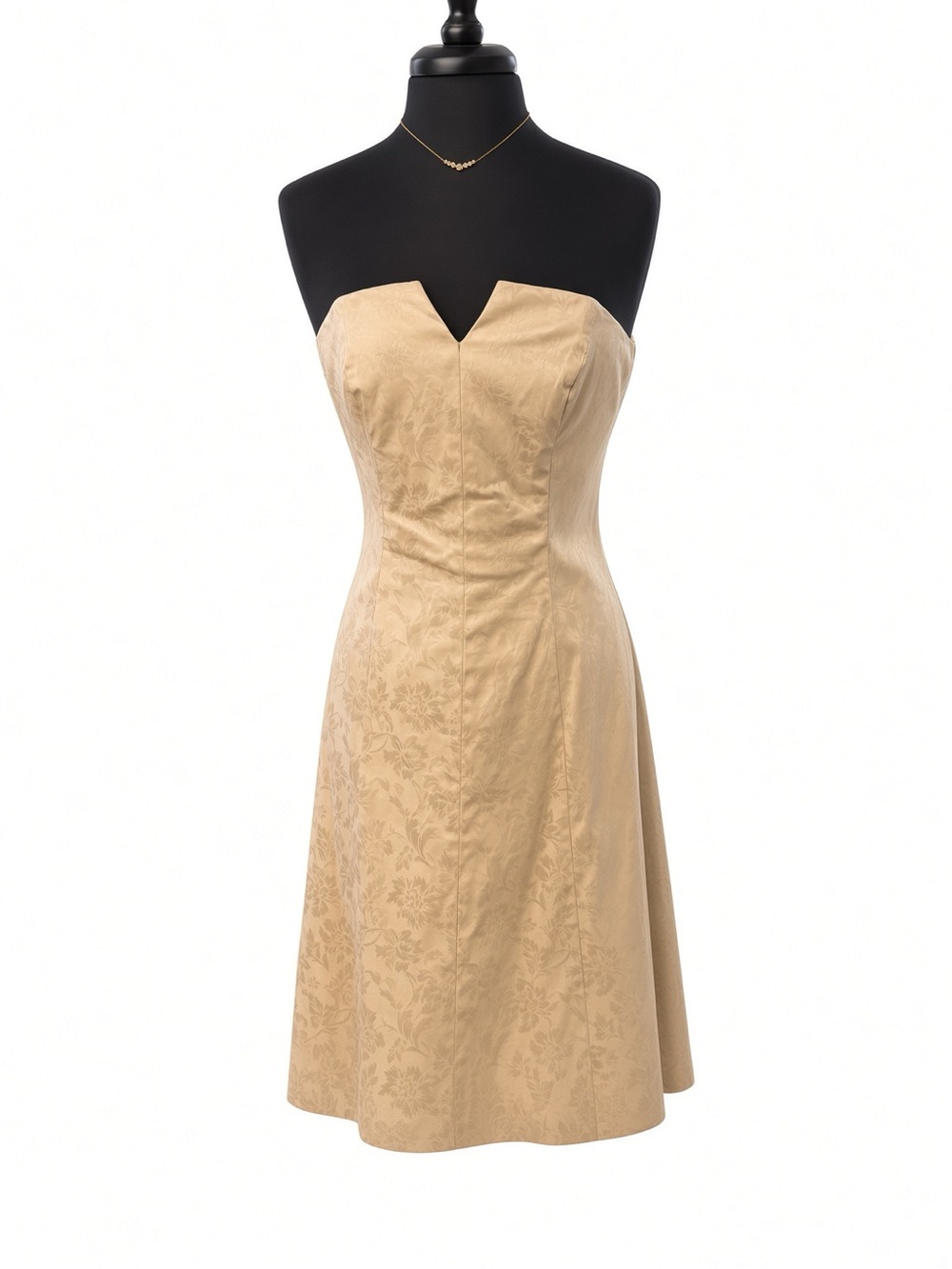 White House Black Market Strapless Tan Jacquard A-Line Dress